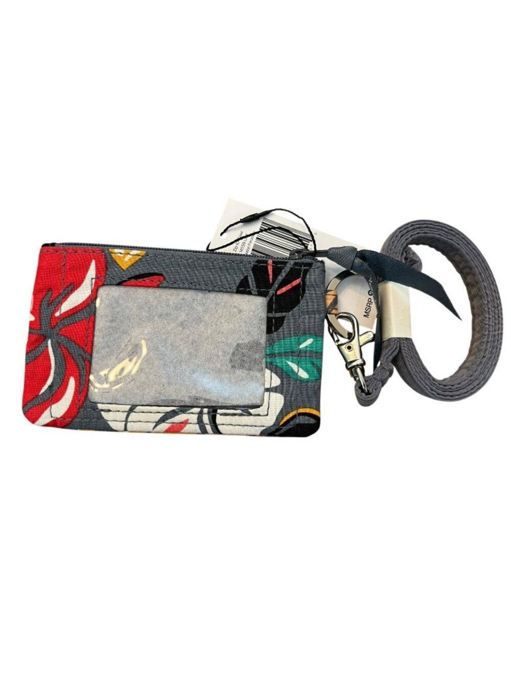 Vera Bradley Zip ID Case Flamino Key Ring Wallet Fabric 5x3 Long Strap New NWT